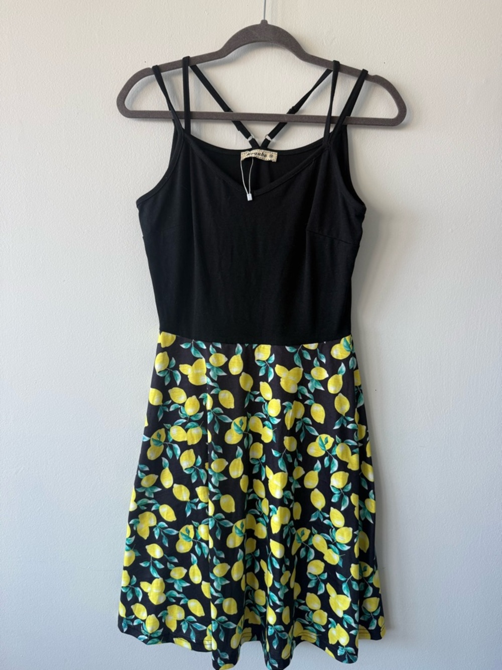 Black Lemon-Print Mini Dress with Strappy Back - Picture 5 of 6